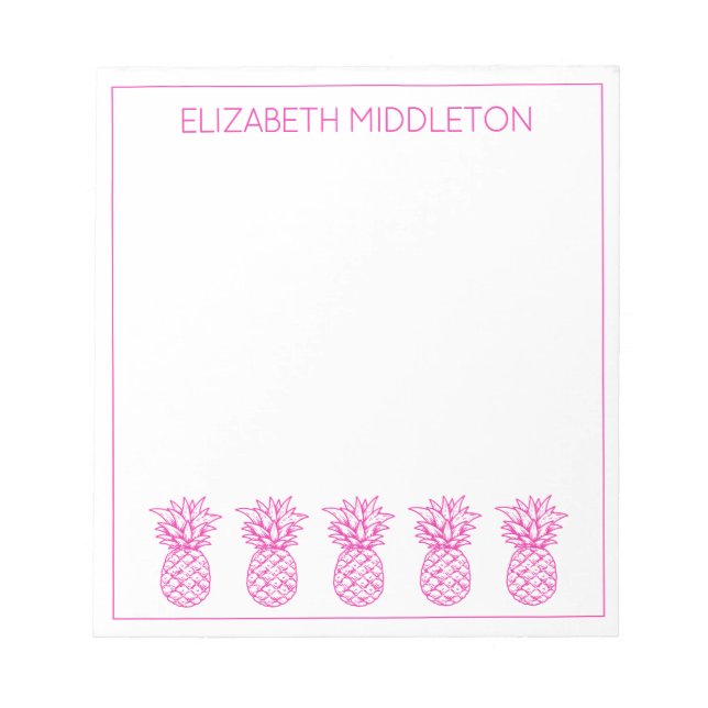 Preppy Pink Tropical Pineapples Personalised Notepad (Front)