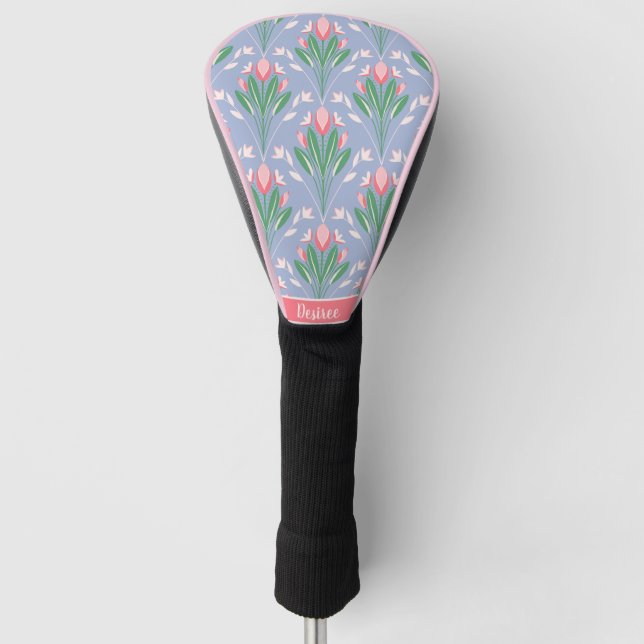 Preppy Pink Tulips Golf Head Cover for her (Front)