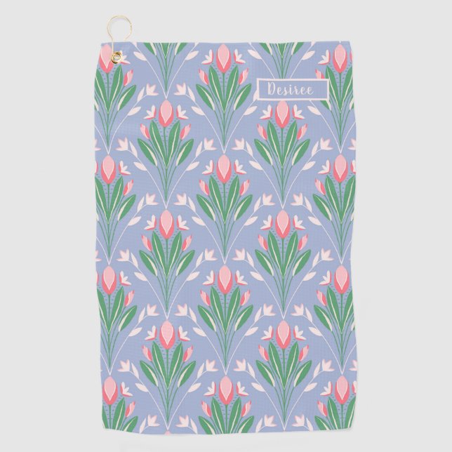 Preppy Pink Tulips Golf Towel for her (Front)