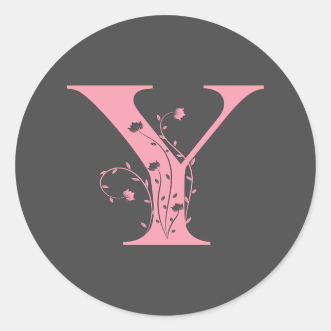 Preppy Pink Varsity Letter Y, pink letter y  Class Classic Round Sticker (Front)