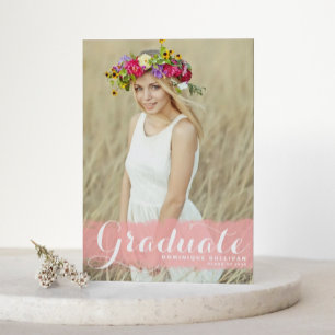 Preppy Pink Watercolor Overlay Photo Graduation Announcement Postcard