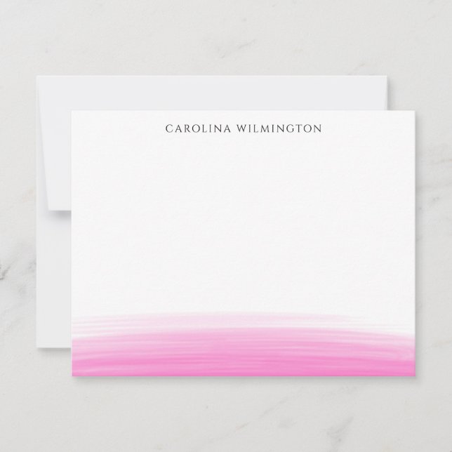 Preppy Pink Watercolor Personal Note Card (Front)