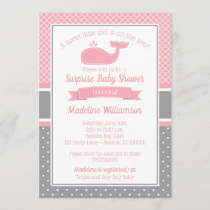 Preppy Pink Whale Baby Shower Invitation
