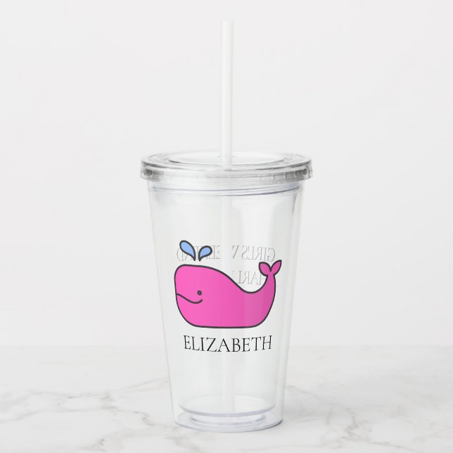 Preppy Pink Whale Personalised Acrylic Tumbler (Front)