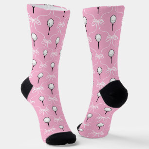 Preppy Pink White Bow Golf Ball Pattern Socks