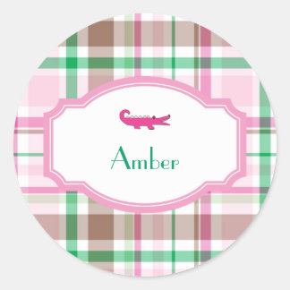 Preppy Plaid Alligator Lilly Shower Birthday Classic Round Sticker