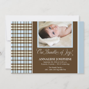 Preppy Plaid Baby Birth Announcement (blue)