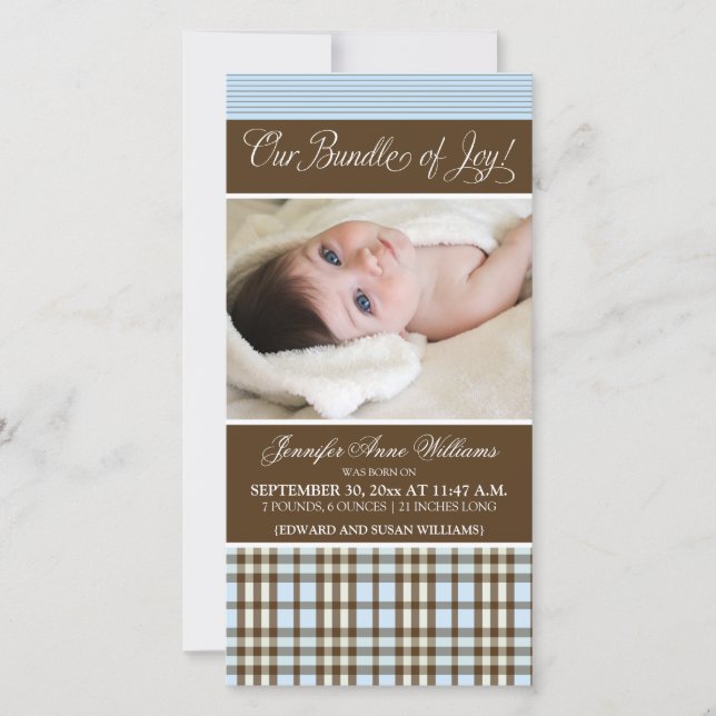 Preppy Plaid Birth Announcement (blue) (Front)