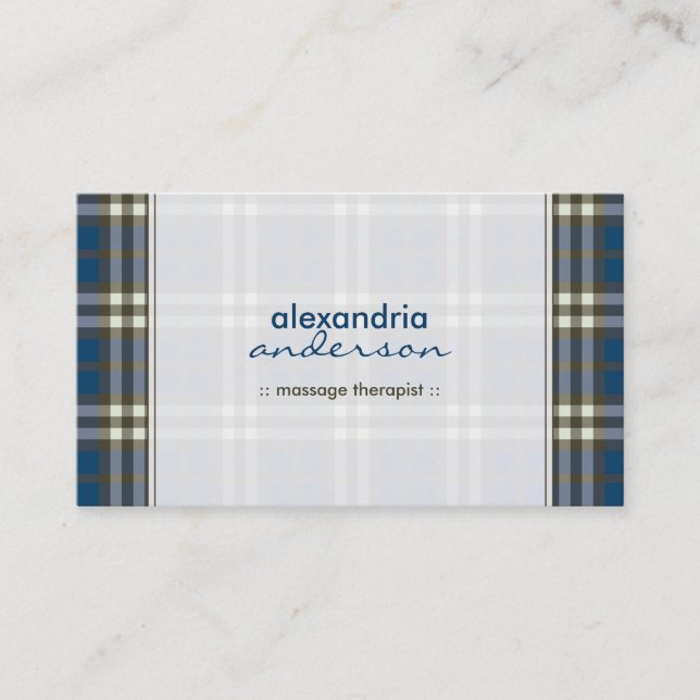 Preppy Plaid Business Card (navy blue) (Front)