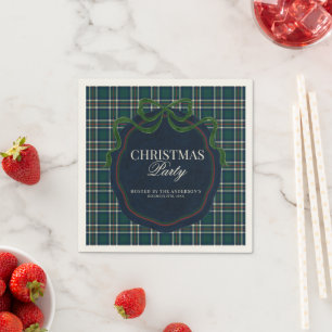 Preppy Plaid Christmas Party Green Navy Tartan Napkin