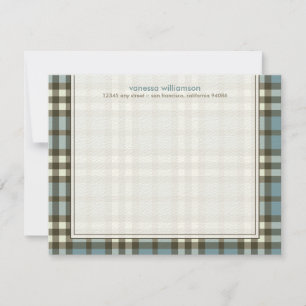 Preppy Plaid Custom Flat Note Cards (blue)