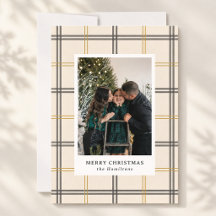 Preppy Plaid Double Stripe Window Christmas Card