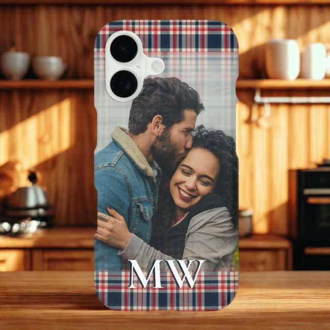 Preppy Plaid Pattern Monogrammed Photo Elegant  (Creator Uploaded)