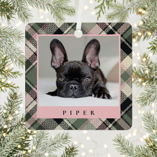 Preppy Plaid Pet Photo Christmas Metal Tree Decoration