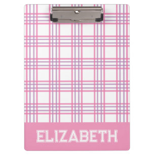 Preppy Plaid Pink Purple Varsity Font School Clipboard