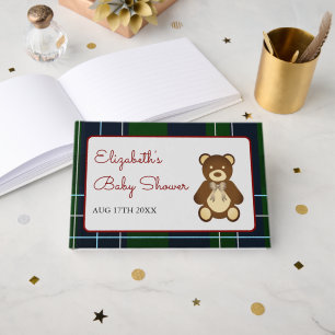Preppy Plaid Teddy Bear Baby Shower Guest Book