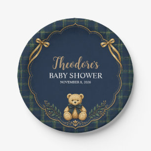 Preppy Plaid Teddy Bear Baby Shower Paper Plates