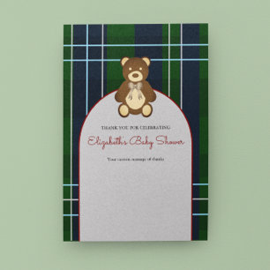 Preppy Plaid Teddy Bear Baby Shower Thank You Card