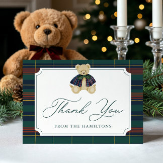 Preppy Plaid Teddy Bear Baby Shower Thank You Card