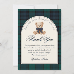 Preppy Plaid Teddy Bear Birthday Thank You Card
