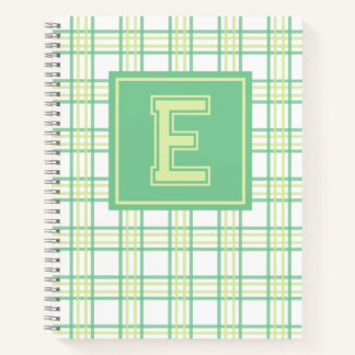 Preppy Plaid Varsity Monogram Green Lime Notebook