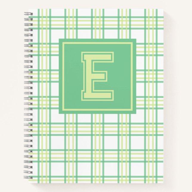 Preppy Plaid Varsity Monogram Green Lime Notebook (Front)