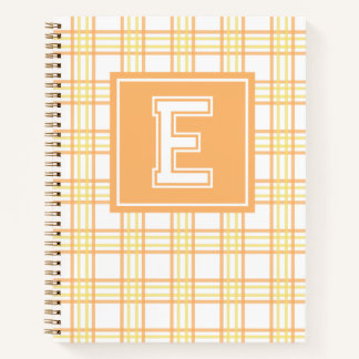 Preppy Plaid Varsity Monogram Orange Yellow Notebook