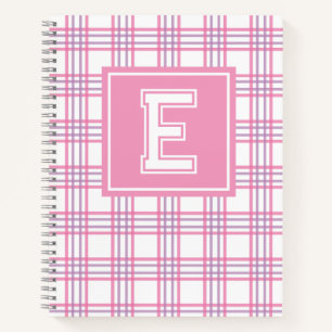 Preppy Plaid Varsity Monogram Pink Purple Notebook