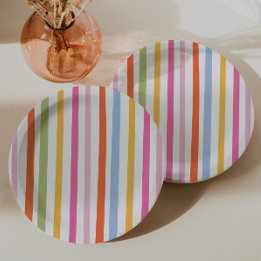 Preppy & Playful Striped Birthday Paper Plate