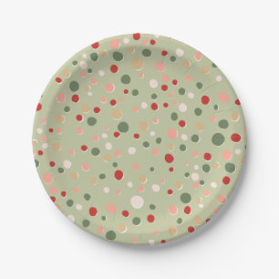 Preppy Polka Dot Christmas Confetti Paper Plates