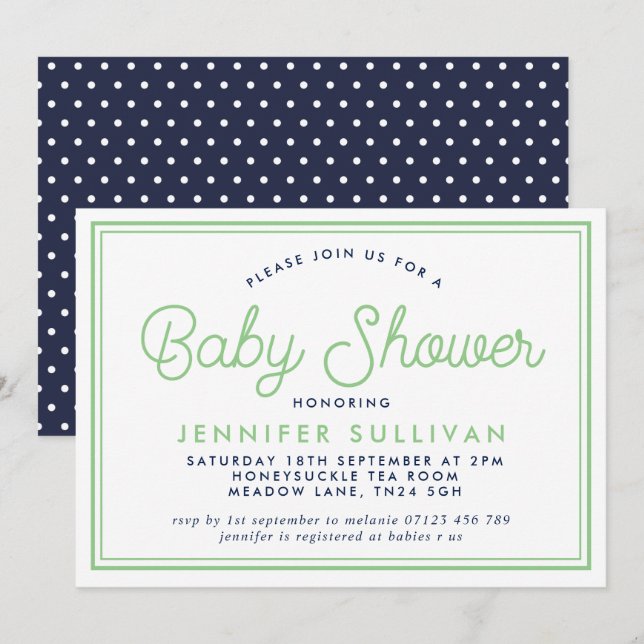 Preppy Polka Modern Baby Shower Invitation (Front/Back)