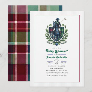 Preppy Polo Baby Shower Equestrian Tartan Crest Invitation
