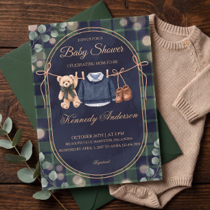 Preppy Polo Teddy Bear Baby Shower Invitation