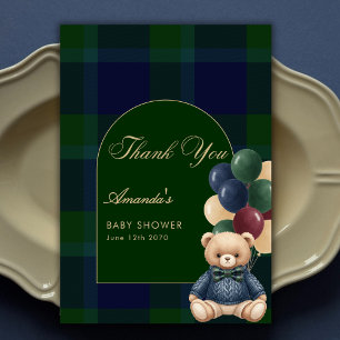 Preppy Polo Teddy Bear Classic Luxury Baby Shower Thank You Card