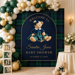 Preppy Polo Teddy Bear Girl Baby Shower Backdrop Tapestry