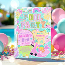 Preppy Pool Party Trendy Cute Girly Pool Birthday