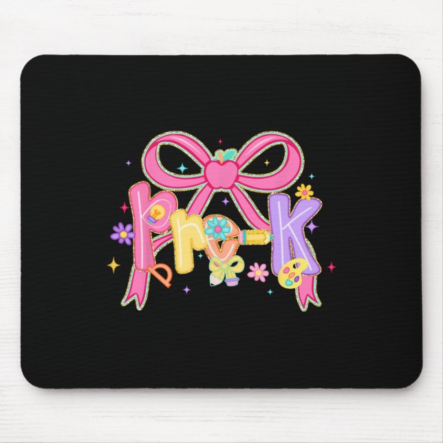 Preppy Preschool Back To School Coquette Bow Teach Mouse Mat (Front)