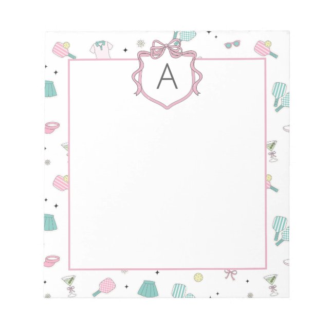 Preppy Prink Pickleball Monogram Notepad (Front)