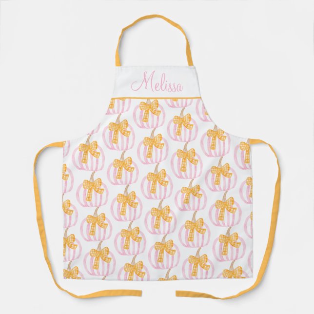 Preppy Pumpkin Bows Thanksgiving Celebration Party Apron (Front)