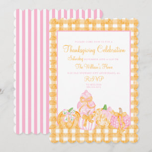 Preppy Pumpkin Bows Thanksgiving Celebration Party Invitation
