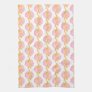 Preppy Pumpkin Bows Thanksgiving Celebration Party Tea Towel