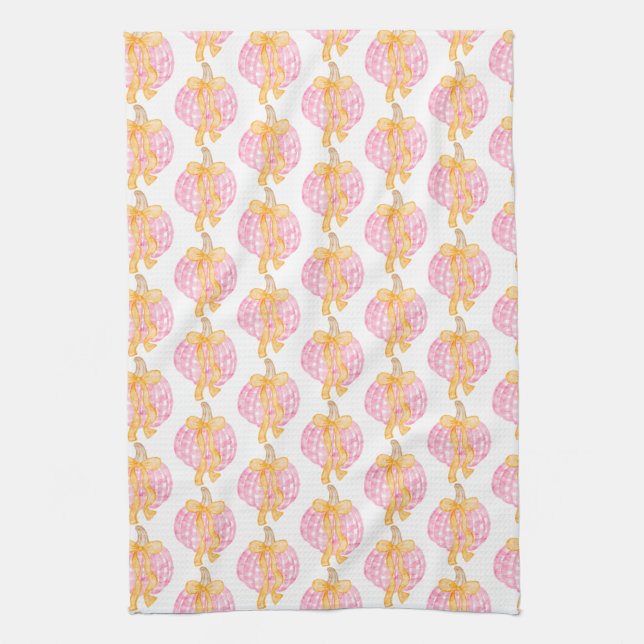 Preppy Pumpkin Bows Thanksgiving Celebration Party Tea Towel (Vertical)