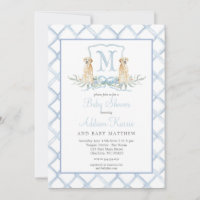 Preppy Puppy Dog Crest Baby Shower Invitation