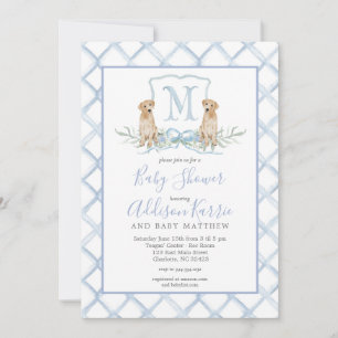 Preppy Puppy Dog Crest Baby Shower Invitation