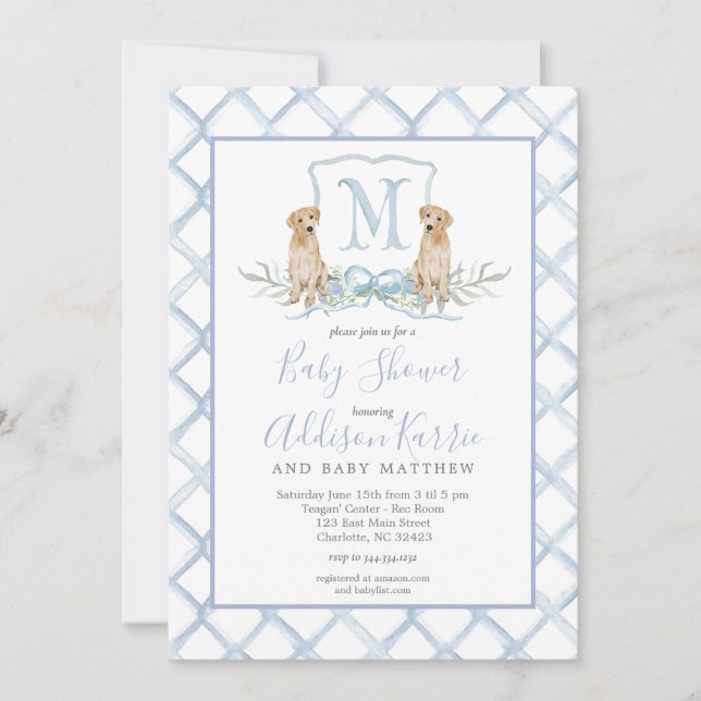 Preppy Puppy Dog Crest Baby Shower Invitation (Front)
