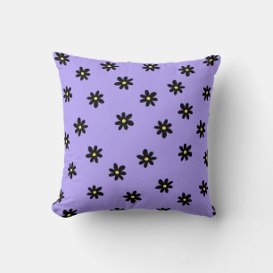Preppy Purple Black Floral Simple Flower Pattern Cushion