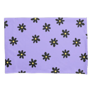 Preppy Purple Black Floral Simple Flower Pattern Pillowcase