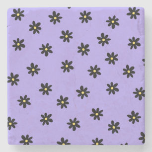 Preppy Purple Black Floral Simple Flower Pattern Stone Coaster