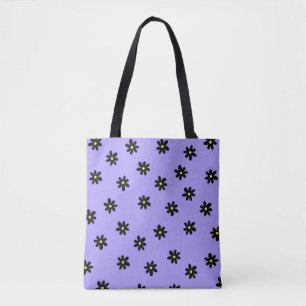 Preppy Purple Black Floral Simple Flower Pattern Tote Bag