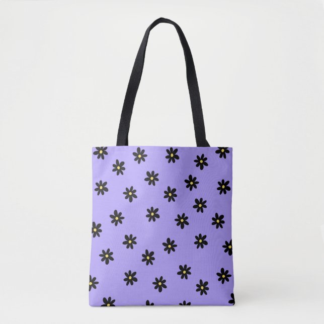 Preppy Purple Black Floral Simple Flower Pattern Tote Bag (Front)